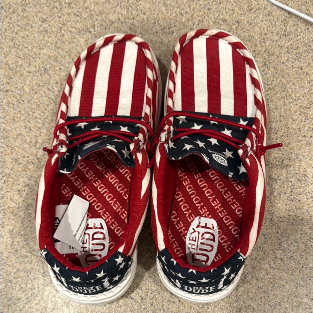 Hey Dude Red and Blue Moccasin Shoes- Worn 3 times